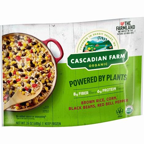 Cascadian Farm Frozen Organic Hearty Blend with Brown Rice, Corn, Black Beans and Red Bell Peppers, front of package