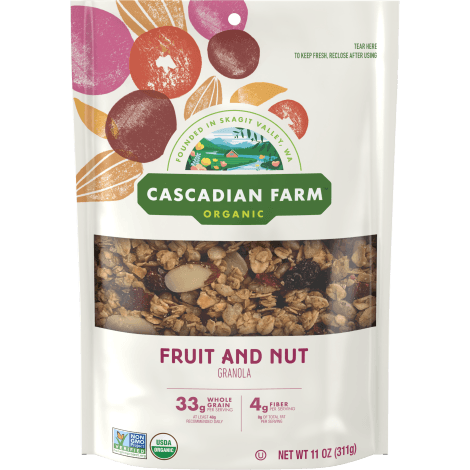 Cascadian Farm Organic fruit and nut granola, front of package