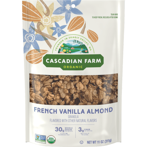 Cascadian Farm Organic French vanilla almond granola, front of package