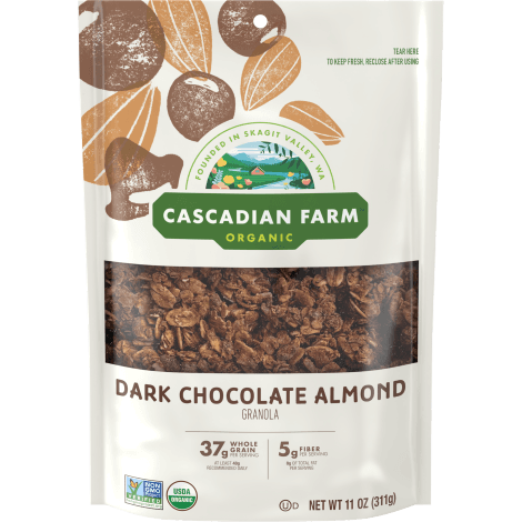 Cascadian Farm Organic dark chocolate almond granola, front of package