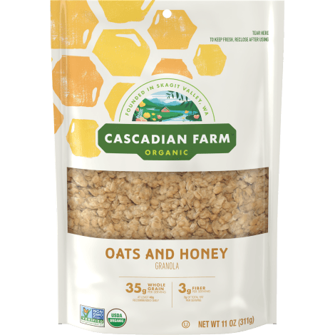 Cascadian Farm Organic oats and honey granola, front of package