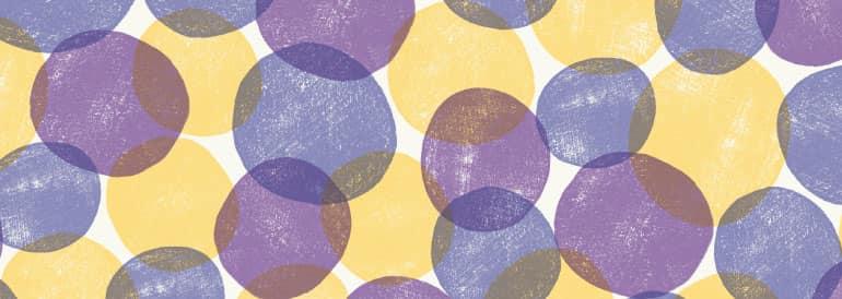 Purple and yellow overlapping circles stamped pattern