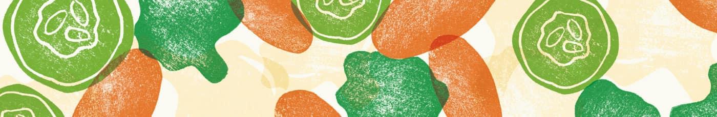 Orange and green patterned image for Cascadian Farm Organic Frozen California Style Blend Vegetables