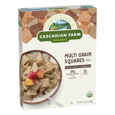 Cascadian Farm Organic Multi Grain Squares Cereal, Front of package