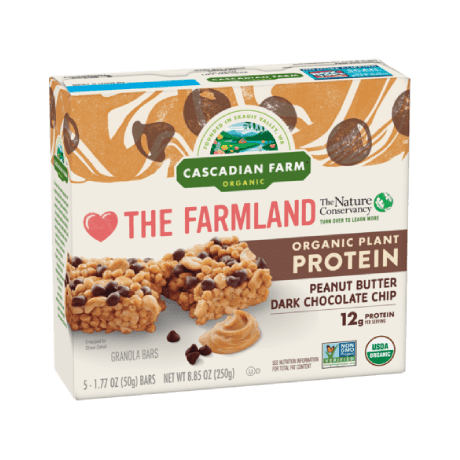 Cascadian Farm Peanut Butter Dark Chocolate Chip Protein Chewy Bar, front of package