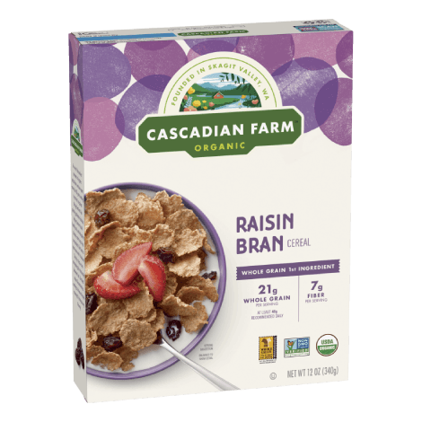 Cascadian Farm Organic Raisin Bran Cereal, Front of package