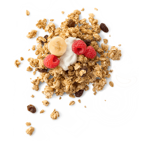 Cascadian Farm Cinnamon Raisin Granola topped with yogurt and fruit