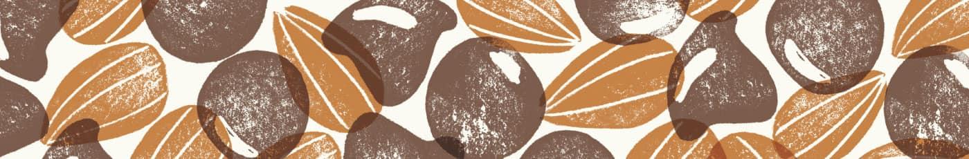 Brown and tan stamped pattern of almonds and chocolate chips