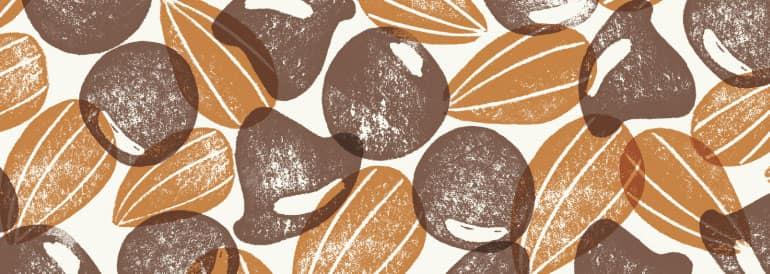 Brown and tan stamped pattern of almonds and chocolate chips