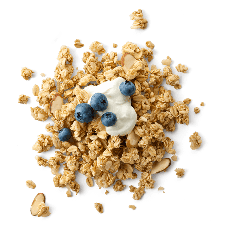 Cascadian Farm French Vanilla Almond Granola granola topped with yogurt and blueberries