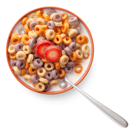 Cascadian Farm Fruitful O's Cereal in a bowl topped with strawberries