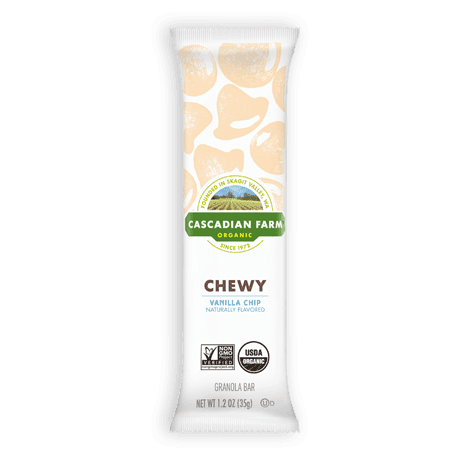 Single Cascadian Farm Vanilla Chip Chewy Granola Bar, front of bar