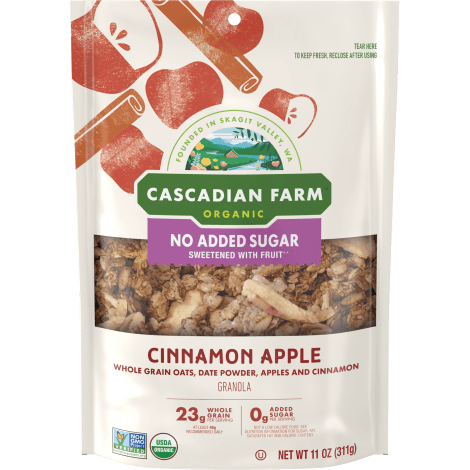 Cascadian Farm Organic No sugar added cinnamon apple granola, front of package