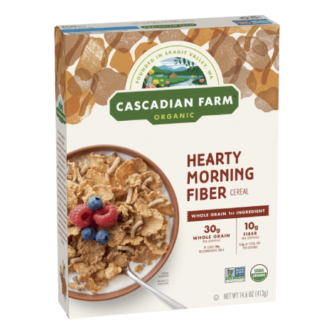 Cascadian Farm Organic Hearty Morning Fiber Cereal, Front of package