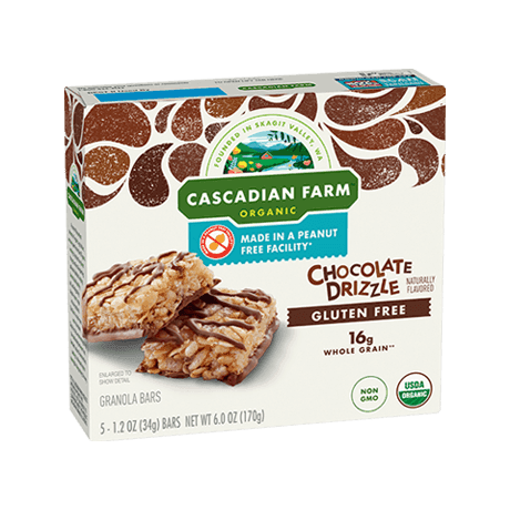 Cascadian Farms Organic Gluten Free Chocolate Drizzle Granola Bars, front of package