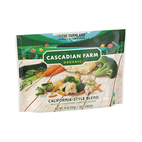 Cascadian Farm Organic Frozen California-style blend, front of package