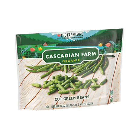 Cascadian Farm Organic Frozen cut green beans, front of package