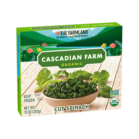 Cascadian Farm Organic Frozen cut spinach, front of package