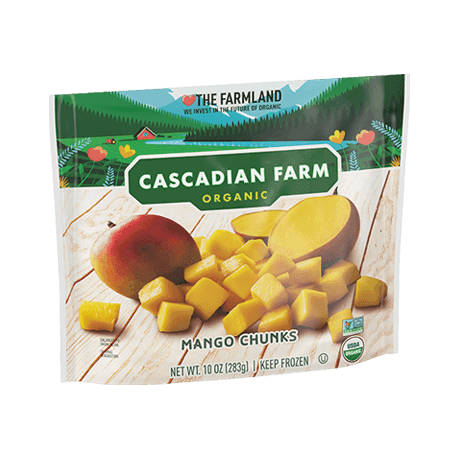 Cascadian Farm Organic Frozen mango chunks, front of package