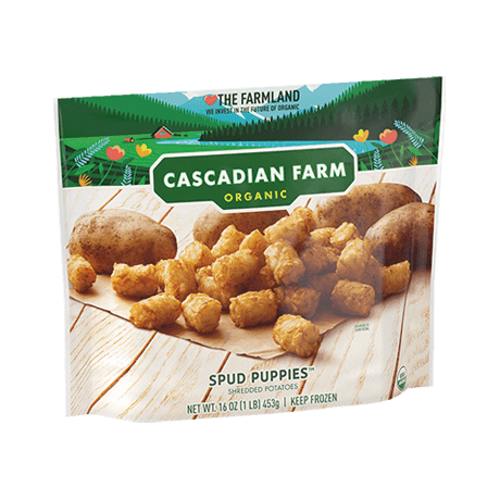 Cascadian Farm Organic Spud Puppies Shredded Potatoes, front of package