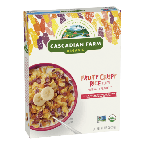 Cascadian Farm Fruity Crispy Rice Cereal, front of package