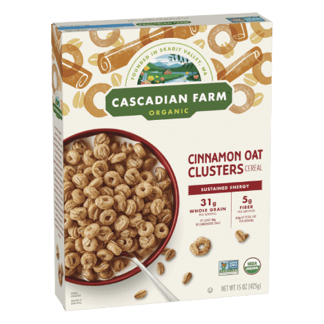 Cascadian Farm Cinnamon Oat Clusters Cereal, Front of package